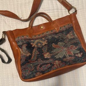 Vintage Leather and Floral Tapestry Rebyc Handmade Upcycled Handbag